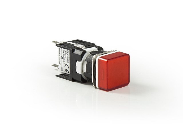 D Serisi Plastik LED'li 12-30V AC/DC Kare Kırmızı 16 mm Sinyal